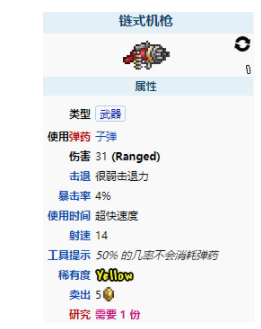 《泰拉瑞亚》链式机枪如何，链式机枪图鉴说明