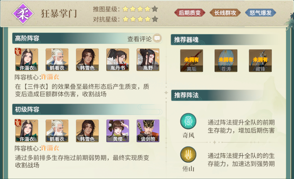 《江湖如梦》狂暴掌门队阵容搭配推荐