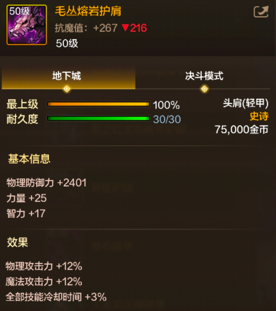 《地下城与勇士：起源》毛丛熔岩护肩图鉴