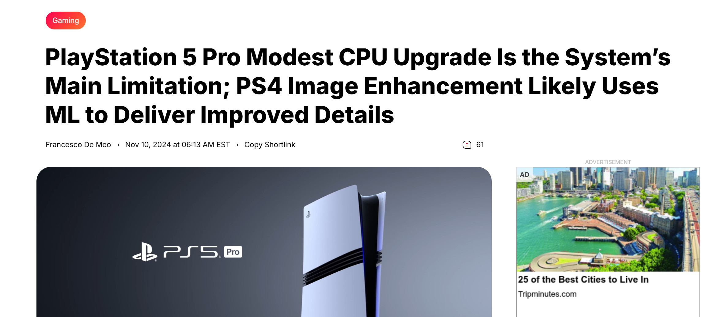 数毛社指出PS5 Pro缺点：CPU升级幅度较小成主要软肋